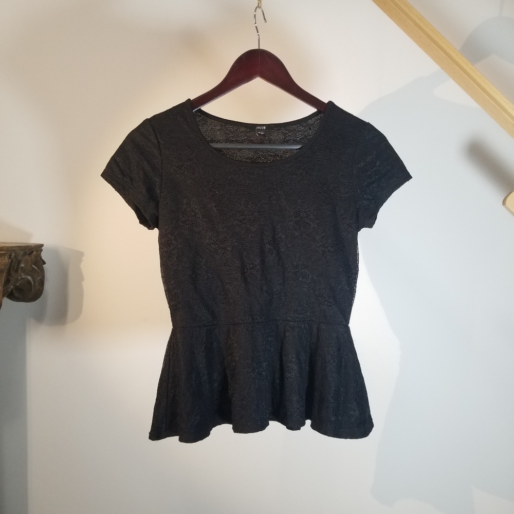 Top Peplum Blouse | All-black | Cap Sle… - Picture 1 of 15